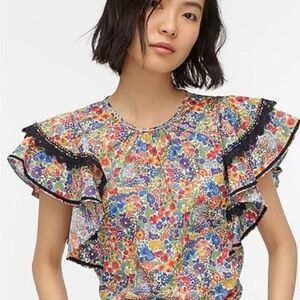 J.Crew Liberty Fabric Margaret Annie Poplin Floral Top Sz Small Ruffle Sleeve